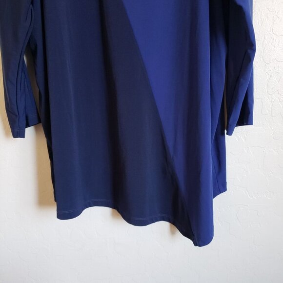 Susan Graver Liquid Knit Asymmetric Hem Tunic Top Two Tone Blue Size Women's 2X - Picture 4 of 9